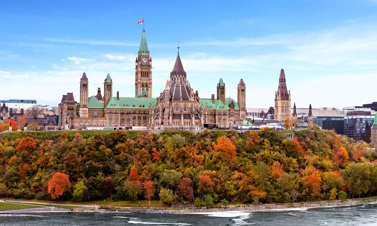 Vue aérienne de la colline parlementaire au Canada